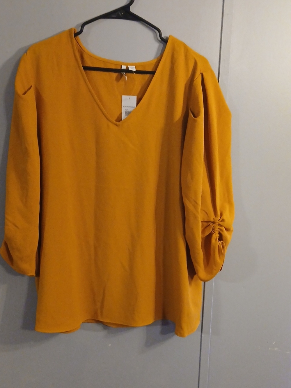 Cato Mustard Yellow V-Neck Blouson Sleeve Top